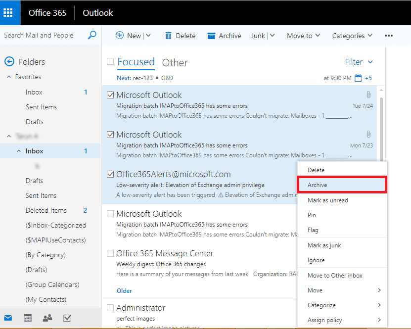 Cómo archivar correos electrónicos en Outlook 365