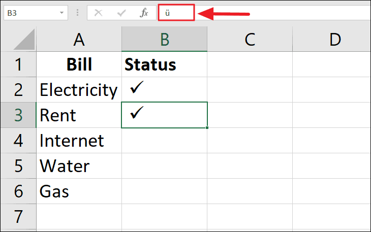 Cómo insertar una marca de verificación tick en Excel