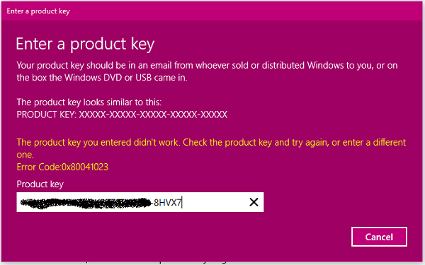 Fijar el código de error de activación de Windows 0x80041023