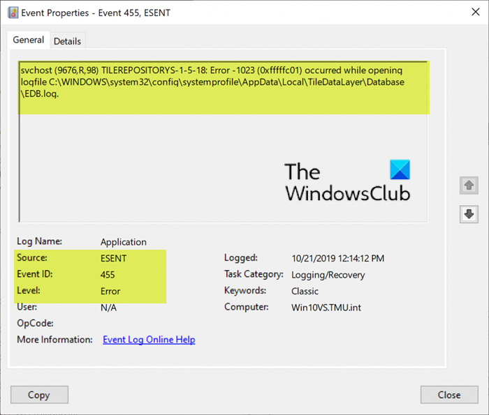 Esent Opravte chybu ID události 455 ESENT ve Windows 11/10 - Tiempo de Frikis