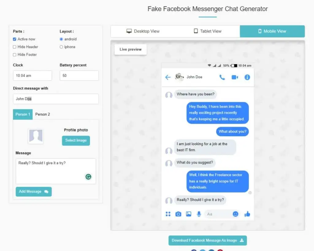 So führen Sie ein Fake-Messenger-Gespräch