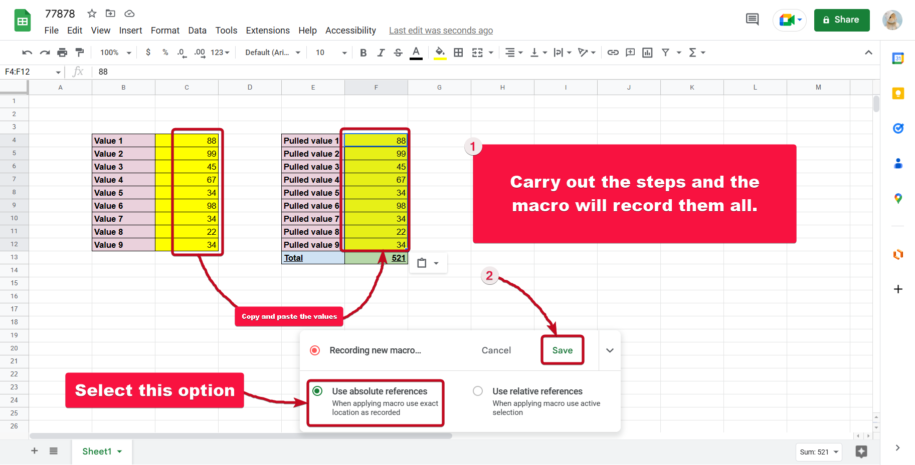 So zeichnen Sie ein Makro in Google Sheets auf und führen es bei Bedarf aus