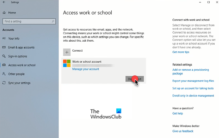 So entfernen Sie ein Arbeits- oder Schulkonto in Windows 11/10 - Tiempo
