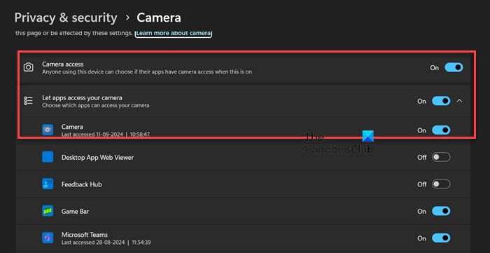Die Kamera meldet, dass sie in Windows 11 blockiert oder ausgeschaltet ...