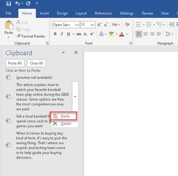How to access and use the clipboard in Microsoft Word 2019 digistart