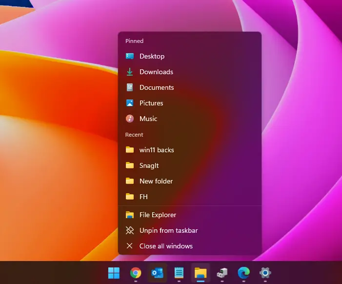 Taskbar Explorer icon Jump List not working in Windows 11/10