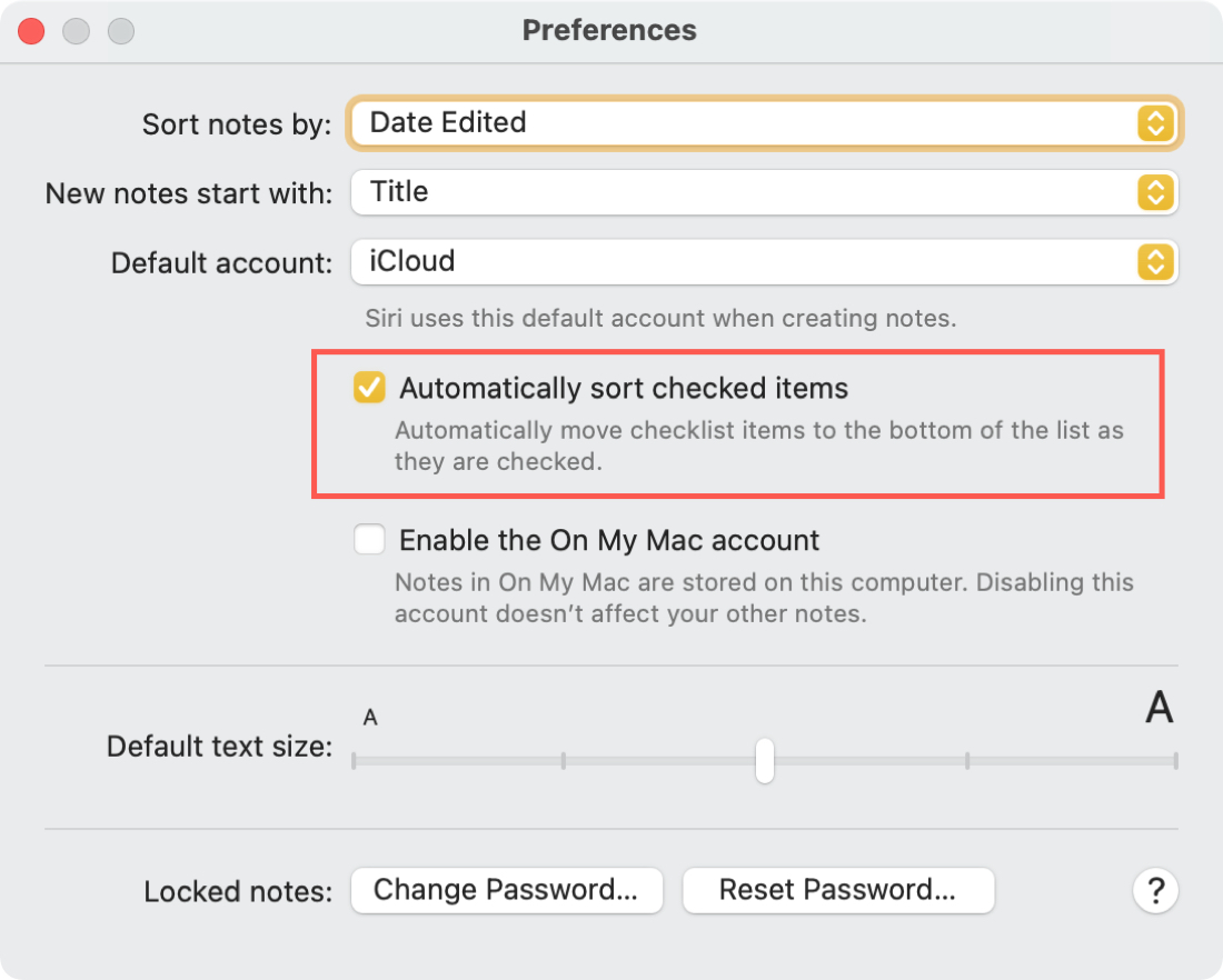 How to automatically sort completed items in Notes checklists