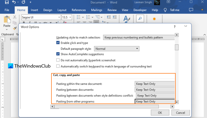 Come incollare sempre il testo semplice solo senza formattazione in parola