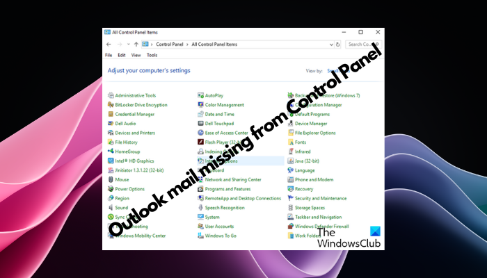 Outlook mail missing from Control Panel
