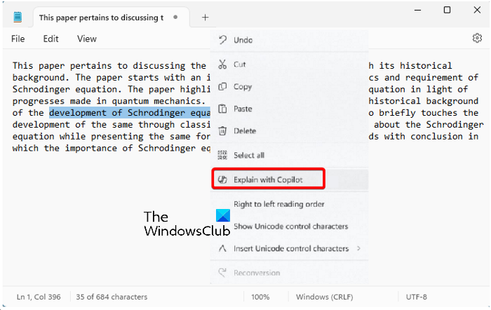 Explain With Copilot in Notepad Windows 11
