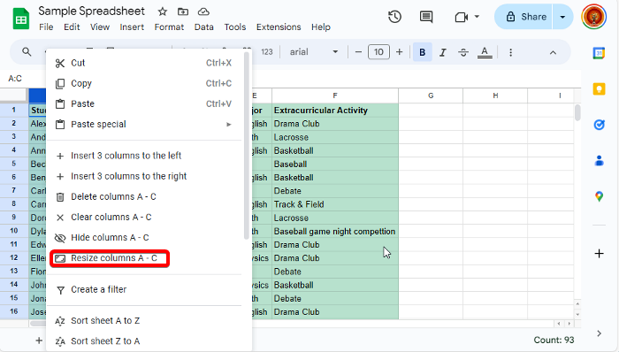 Make all cells the same size in Excel and google sheets
