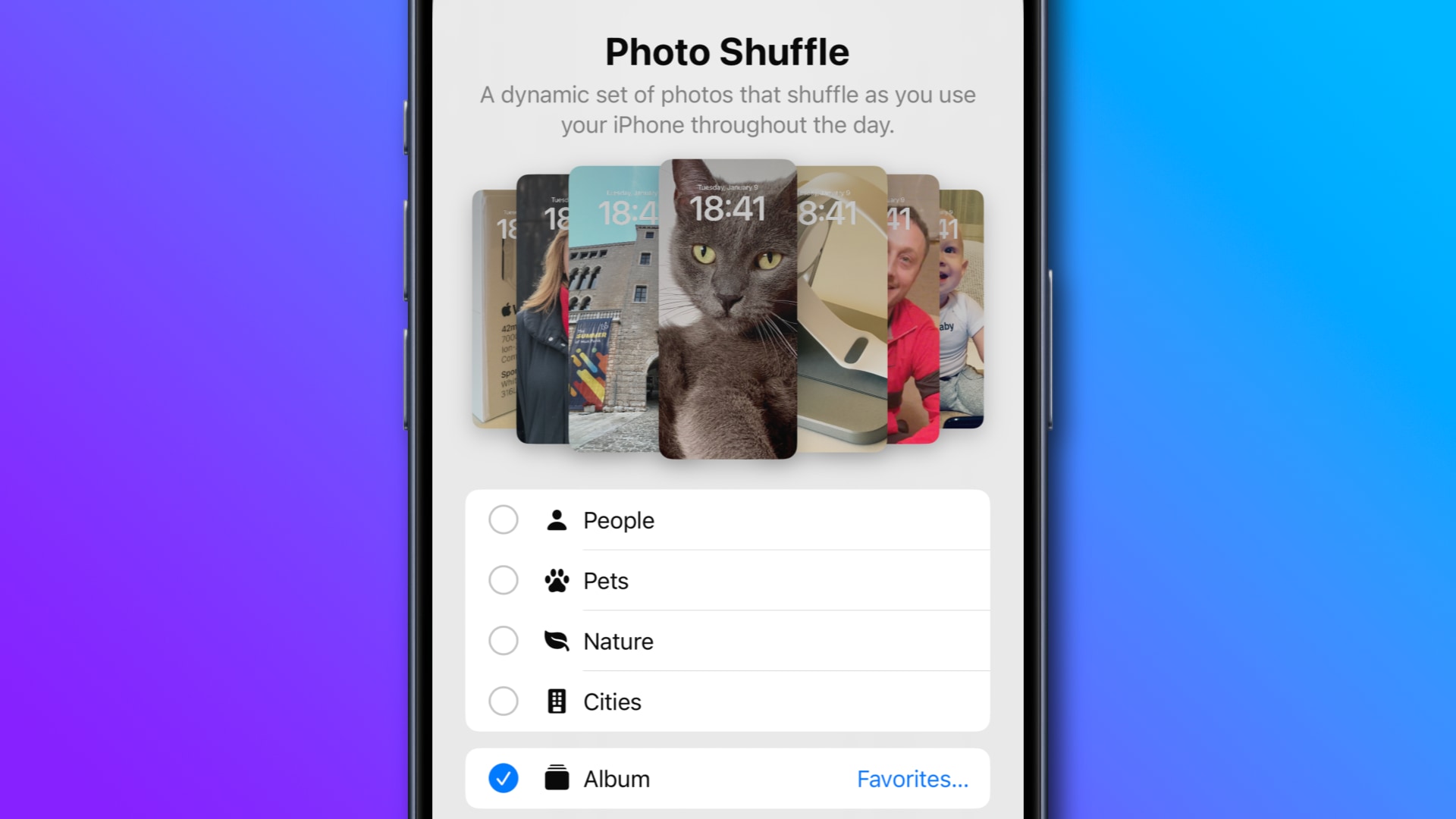 写真をシャッフルするロック画面