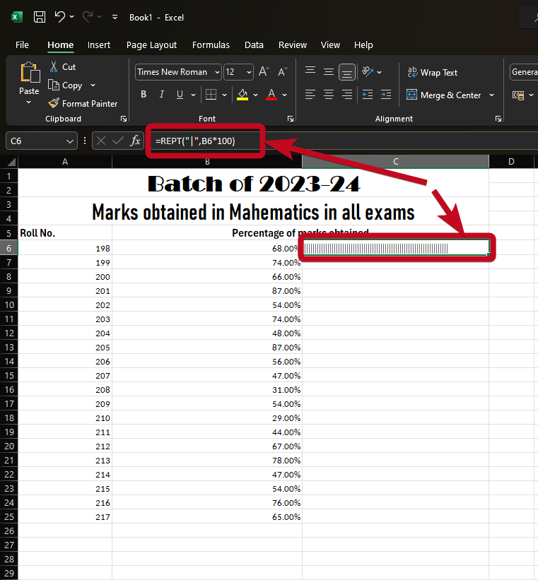 formula to create Data bars in Excel sheet
