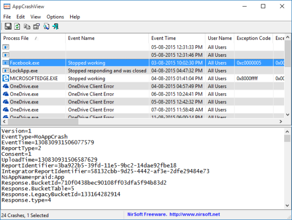 AppCrashView を使用してアプリケーションがクラッシュした .WER ファイルを表示する - Tiempo de Frikis