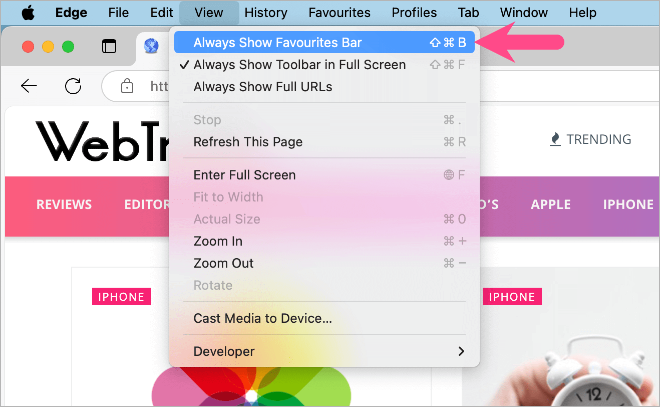 how to display favorites bar in edge on mac