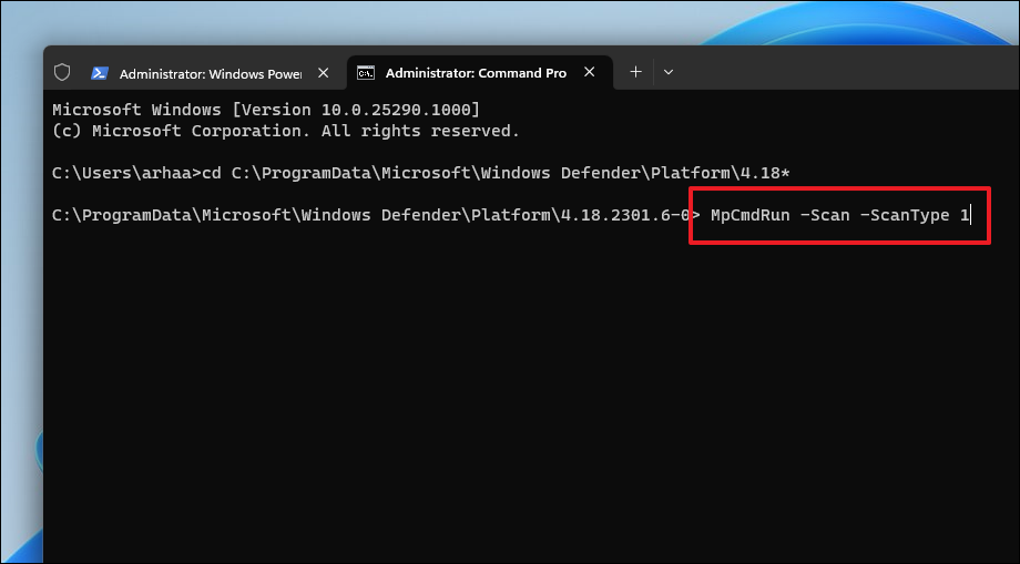 Een virusscan uitvoeren vanaf de opdrachtprompt in Windows 11