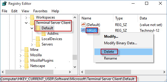 Hur man tar bort History Entry för fjärrskrivbordsanslutning