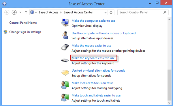 Comment activer / désactiver les touches collantes dans Windows 8