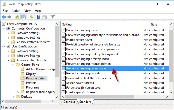 Come impedire agli utenti di cambiare lo screen saver in Windows 10