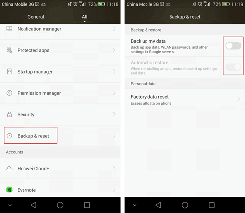 Back up Android Data con Google Drive/Huawei Cloud+