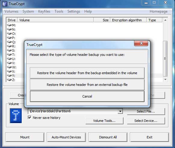Recuperar la contraseña de TrueCrypt con copia de seguridad del encabezado