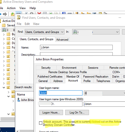 Ξεκλείδωμα λογαριασμών χρηστών Active Directory