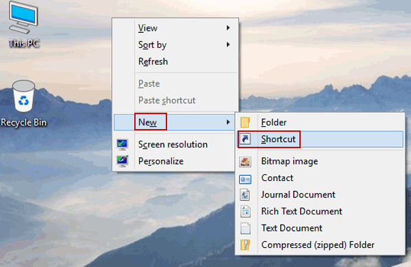 Windows 10デスクトップにショートカットを再起動します