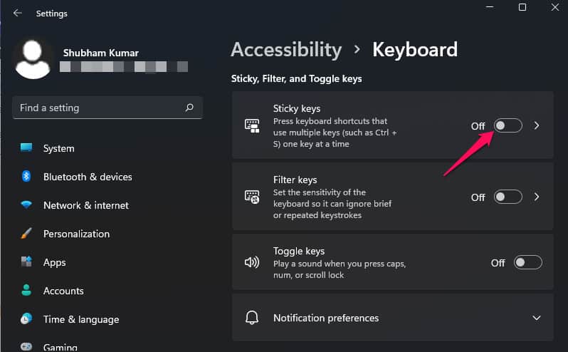 desactivar sticky keys windows 11