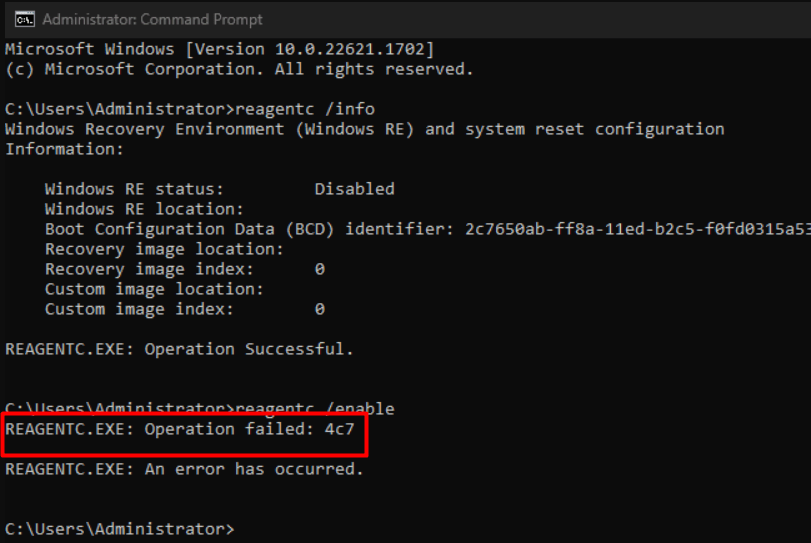 Opravte Reagentc.exe: Operace selhala chyba v systému Windows 11