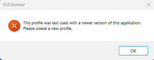 FIJAR XULRUNNER Este perfil se usó por última vez con una versión más nueva en Firefox
