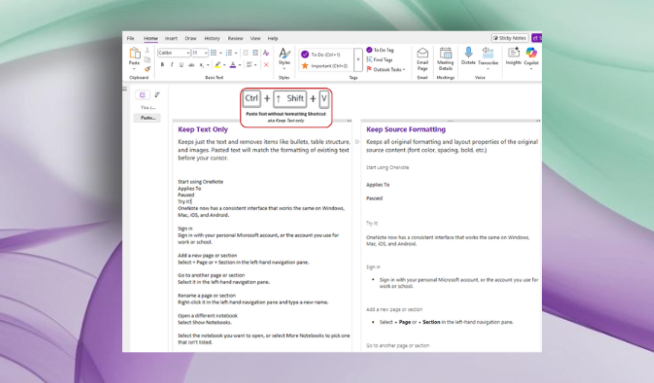 OneNote adaugă „lipiți doar textul” pe Windows, Mac și Web