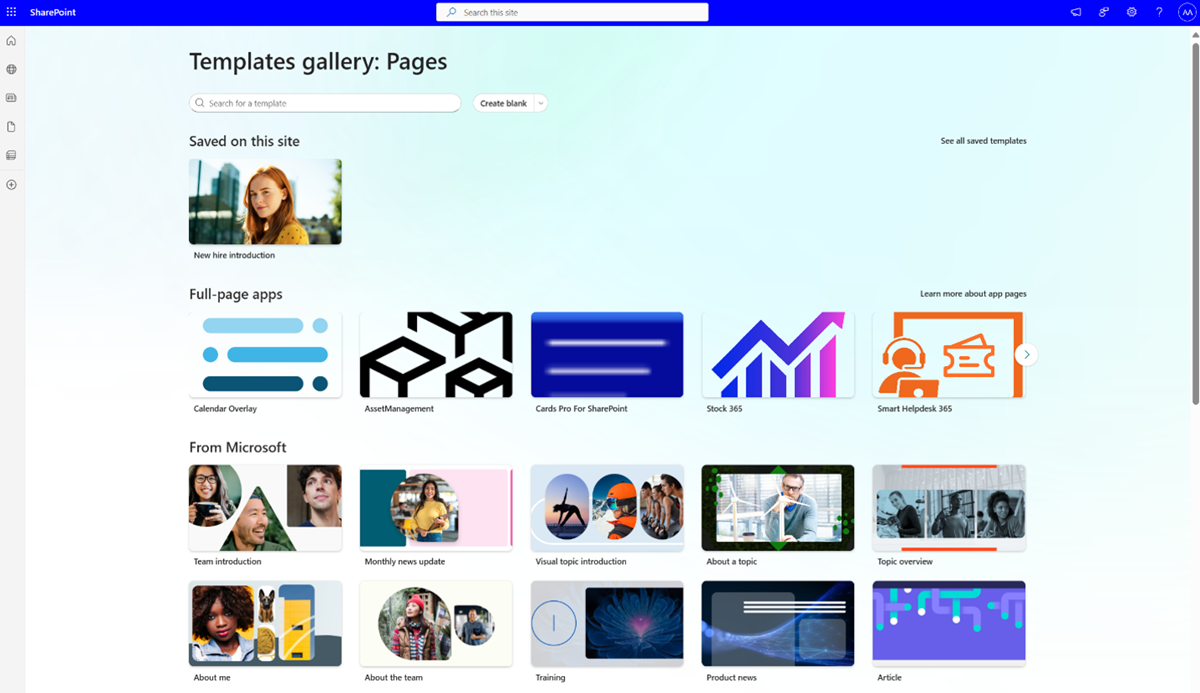 SharePoint ottiene una nuova galleria di modelli per pagine e notizie