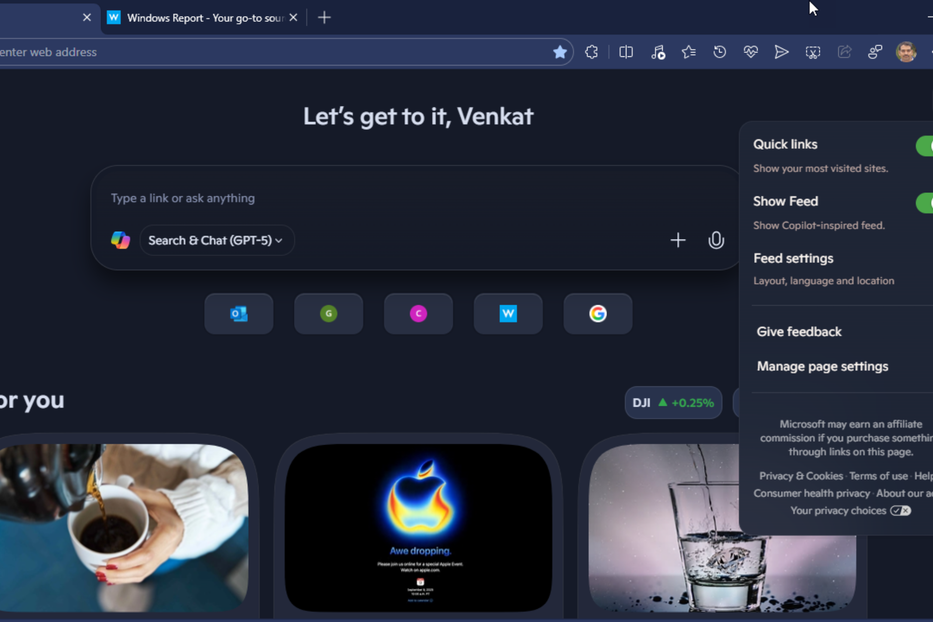Microsoft Edge ahora le permite hacerse cargo de la nueva pestaña de Copilot Feed