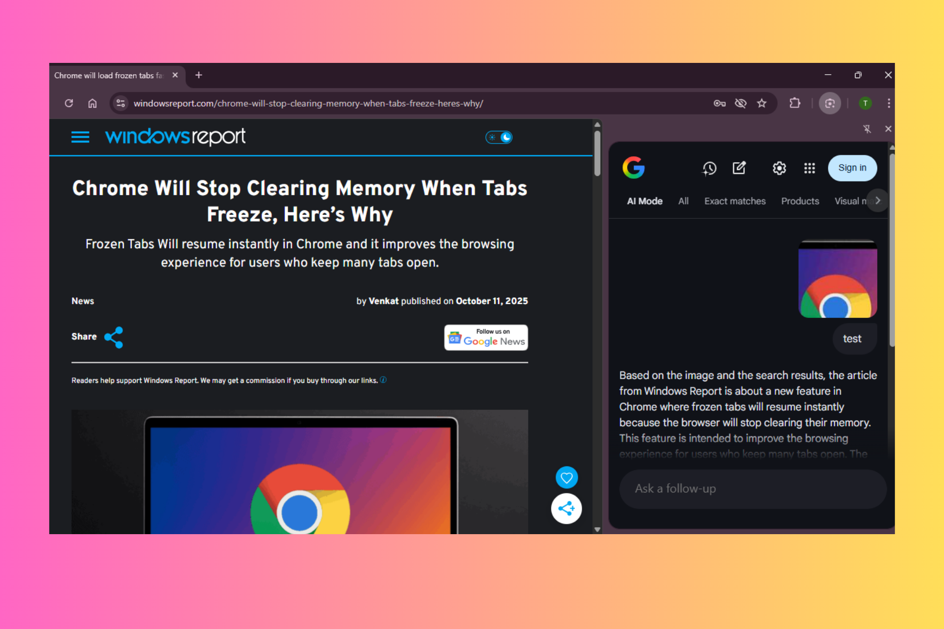 Le mode IA de Google est déployé dans le panneau latéral de Chrome
