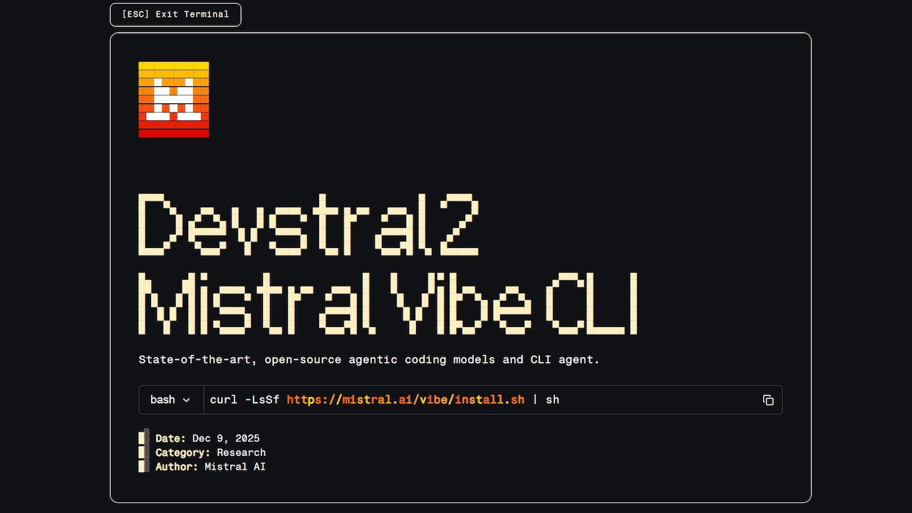 AI コーディング: Mistral AI が Devstral 2 モデルと Vibe CLI を発表