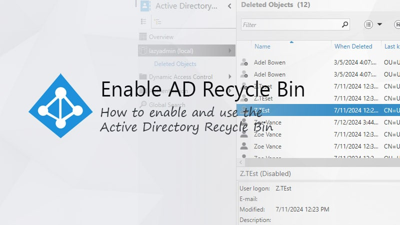 Comment activer la corbeille Active Directory