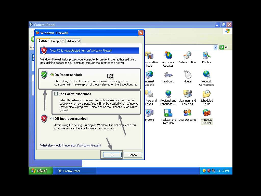 Como ligar e configurar o firewall do Windows no Windows XP