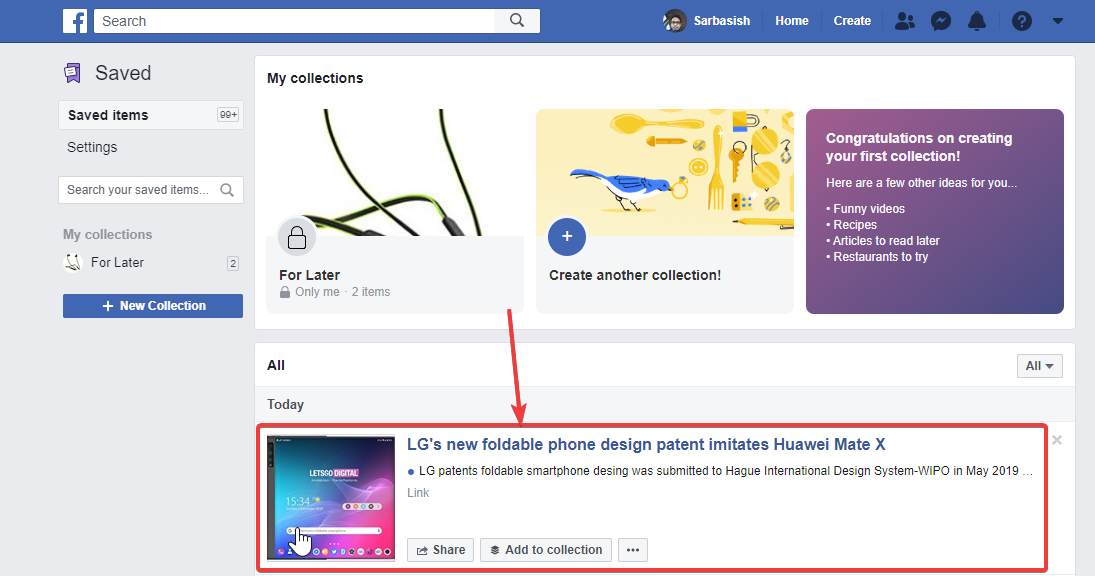 Come utilizzare i collegamenti Web Salva su Facebook Extension to Facebook su Facebook