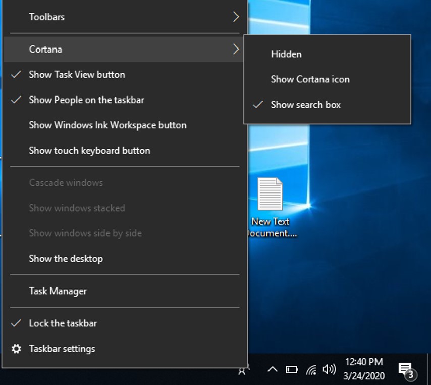 Cortana'yı tamamen devre dışı bırakır veya saklanır