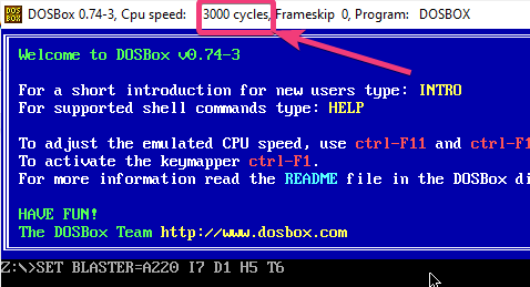 Como ajustar o número de ciclos de clock para programas DOS e jogos rodando no DOSBox