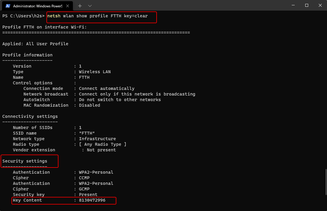 Comando per visualizzare la password WiFi salvata in Windows 11