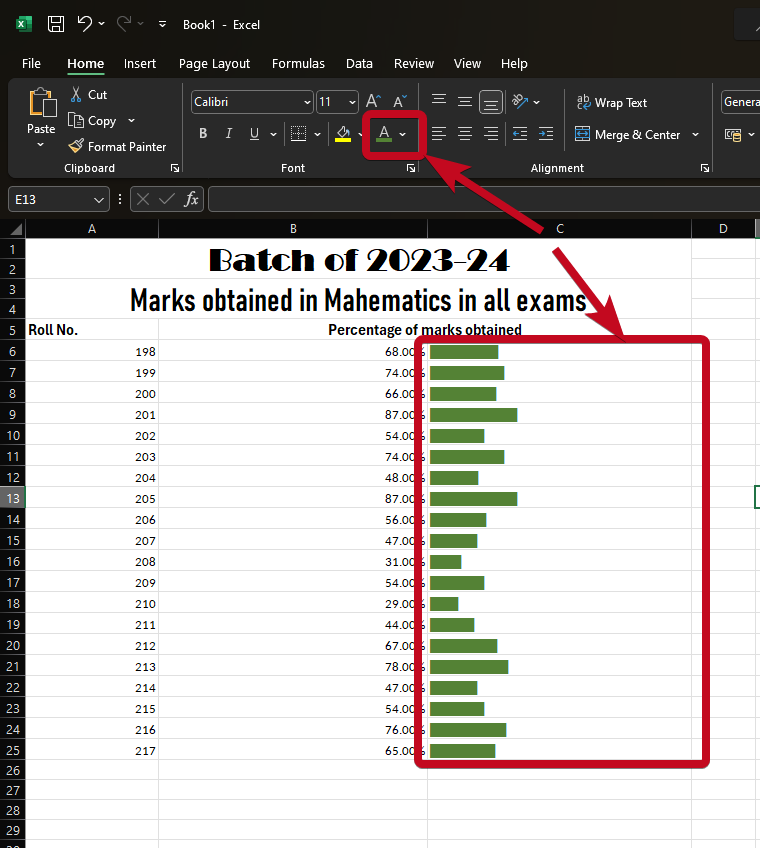 Kaip sukurti duomenų juostas „Microsoft Excel“, skirtas skaitinėms reikšmėms