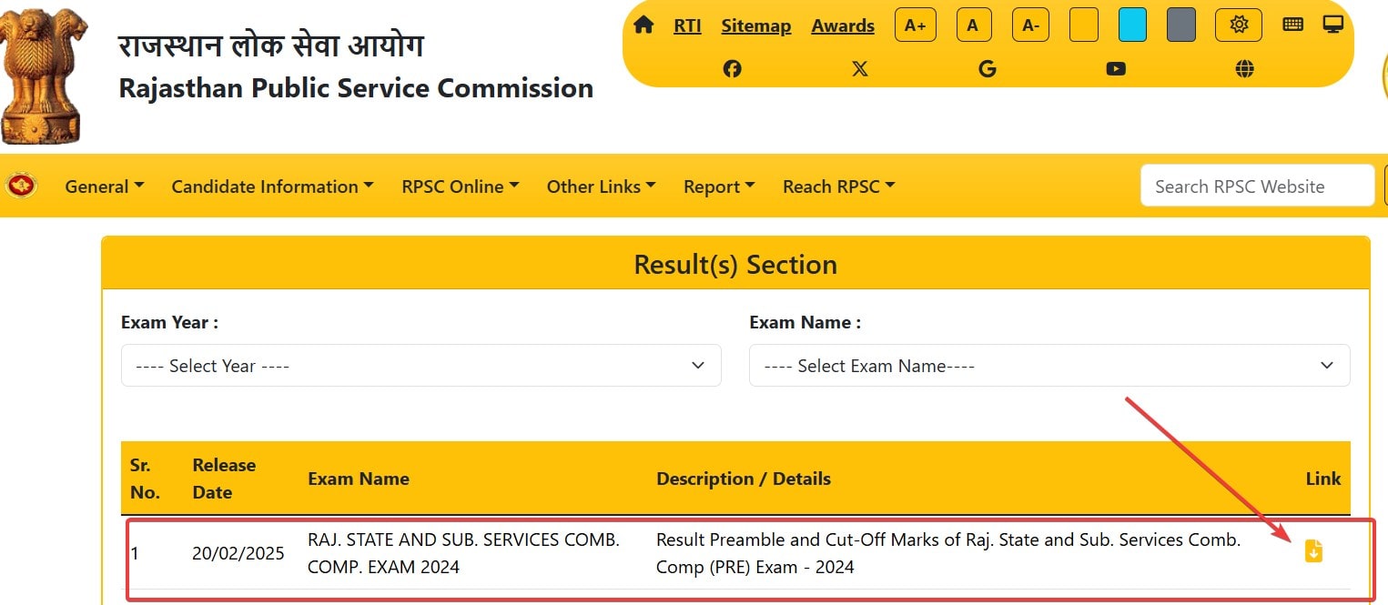 Come controllare o scaricare RPSC RAS PRE RISULTS 2025 PDF