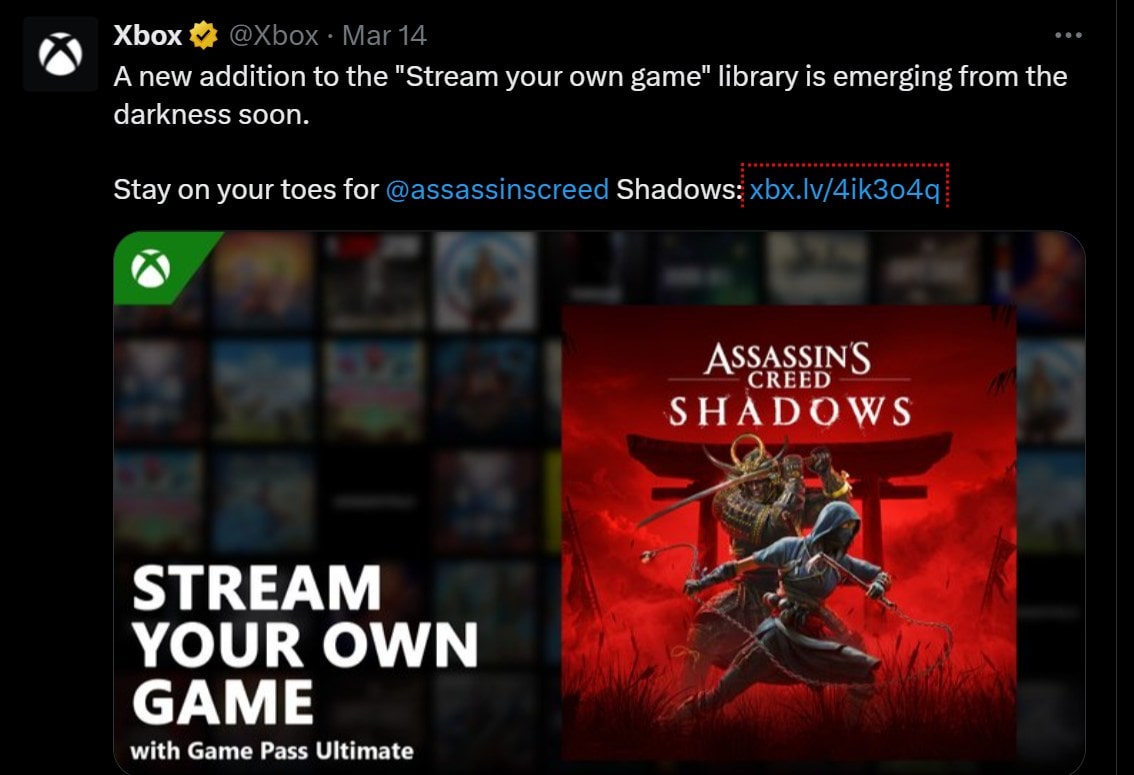 Microsoft confirma Assassin's Creed: Shadows que vêm para o Xbox Streaming Services Library