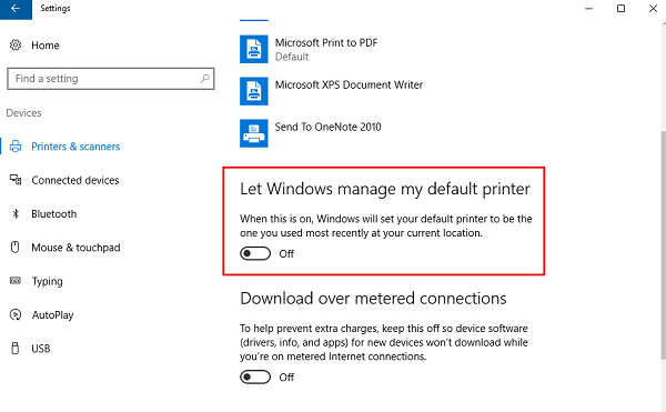 Desactivar Permite a Windows administrar la configuración