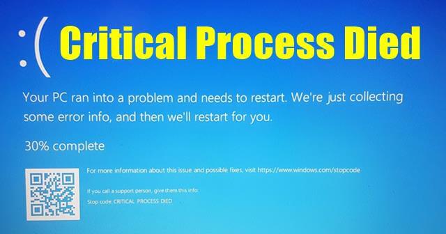 Corrigir o erro “Processo crítico morreu” no Windows 10
