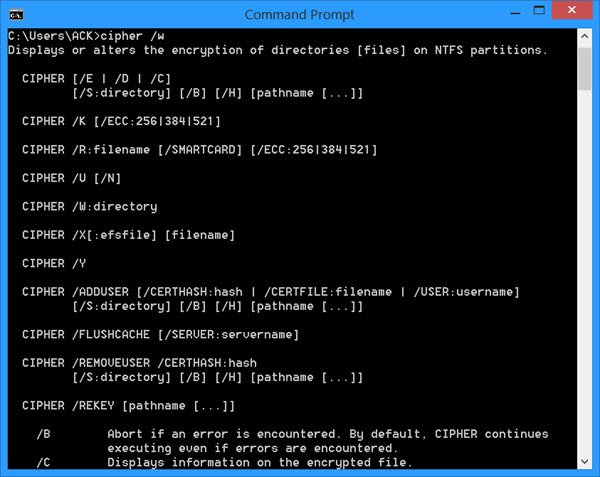 Cómo utilizar la herramienta de línea de comandos Cipher en Windows 11/ ...