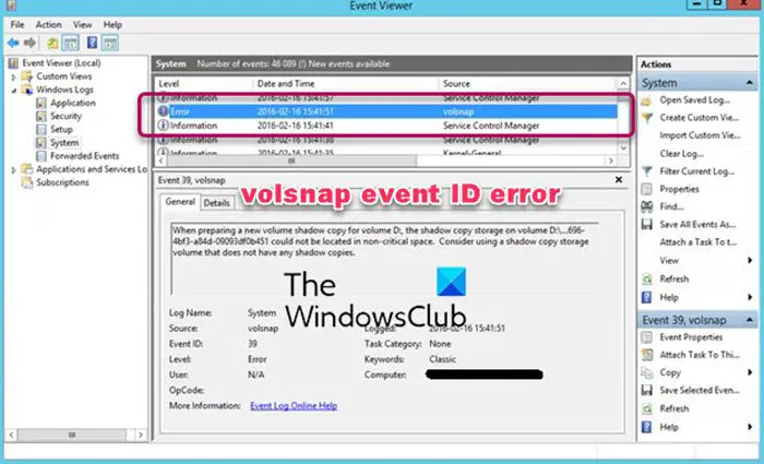 Åtgärda VOLSNAP Event ID-fel på Windows-datorer