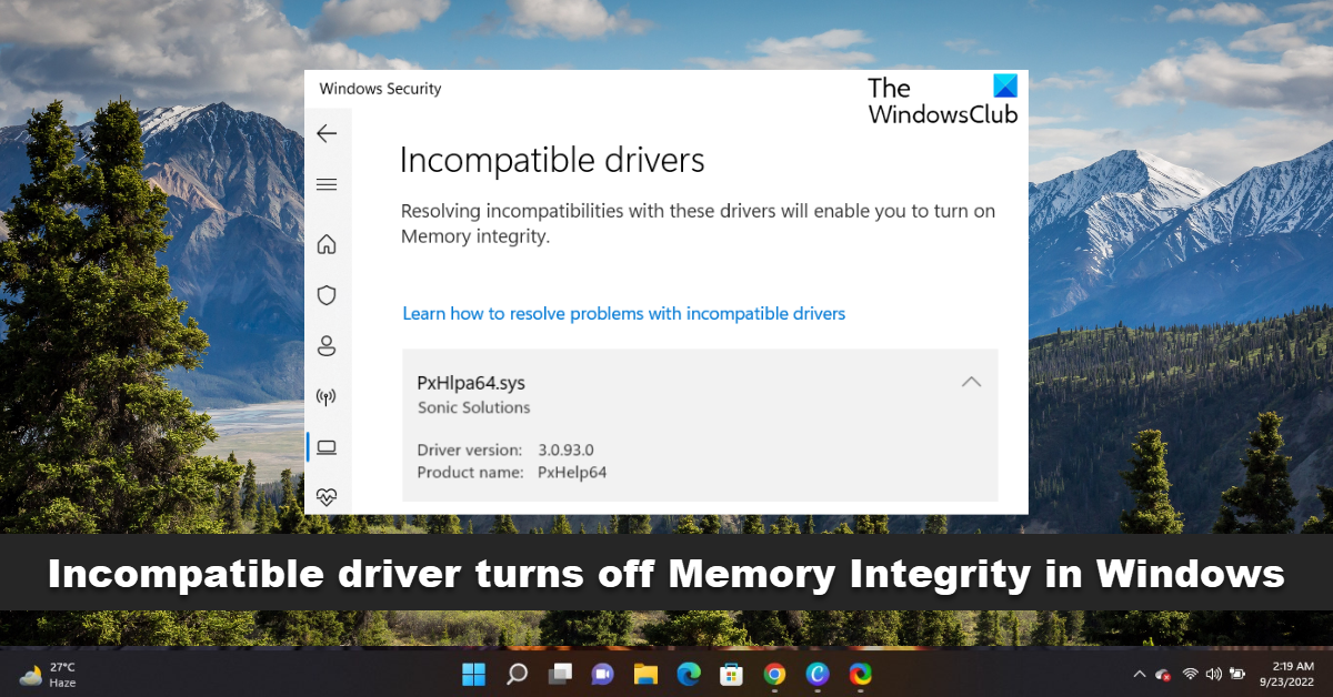 Incompatible Tech El controlador incompatible apaga la integridad de la memoria en ...