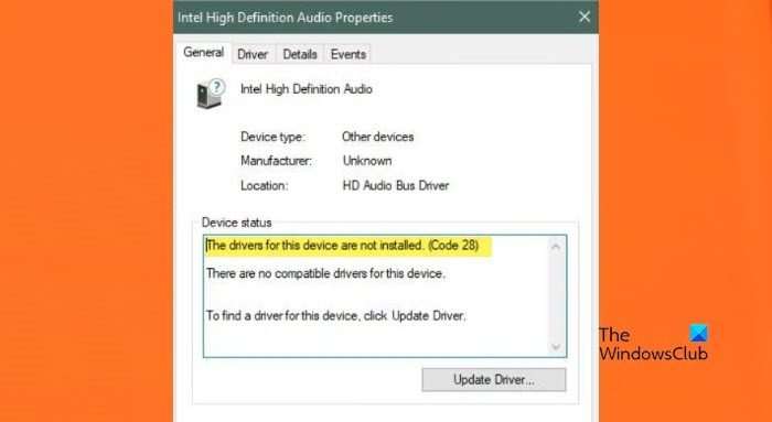 Tms Error Code 28 Repare el código DSP 28 de alta definición Intel en Windows 11 - Tiempo ...